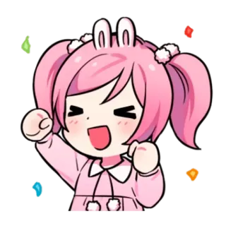 🥳 chica anime, pelo rosa, orejas de conejo, linda, alegre, kawaii telegram sticker