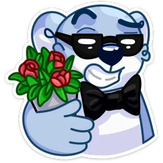 💐 beruang, kacamata, buket, bunga, imut, kartun, salam, perayaan whatsapp sticker