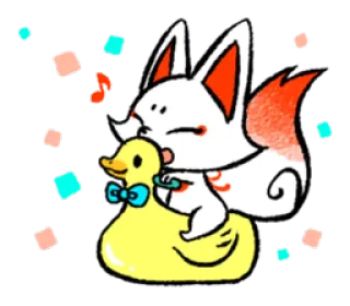 🐥 raposa, pato, animal, desenho animado, fofo, kawaii, confete, pato de borracha whatsapp sticker