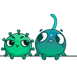 🦠 cartoon, virus, cute, character, green, blue telegram sticker