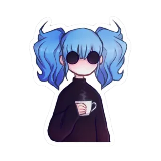 🎸 Anime, blaue Haare, Tasse, süß, Cartoon telegram sticker