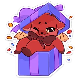 🎁 draak, cadeau, schattig, kawaii, geschenk, dier, cartoon, fantasie telegram sticker