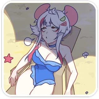 🥵 Аниме, Пляж, Мышь, Лето, Купальник, Мультфильм telegram sticker