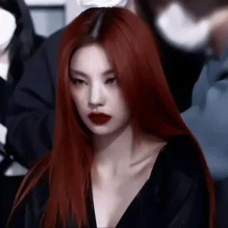 💋 phụ nữ, tóc đỏ, Hàn Quốc, trang điểm, chân dung telegram sticker