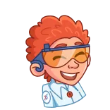 😁 naukowiec, kreskówka, gogle, rude włosy, fartuch laboratoryjny telegram sticker
