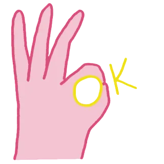 🌊 OK Gesto de mão, Sinal de OK, Mão rosa, Desenho animado, Afirmativo, Acordo whatsapp sticker