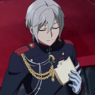 ⛓ anime, character, uniform, military, eating, sandwich telegram sticker
