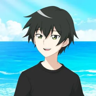 🐾 Anime, Dibujos animados, Personaje, Masculino, Playa, Mar, Verano telegram sticker