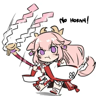 🏖 Yae Miko Genshin Impact No horny! anime, chibi, yae miko, genshin impact, no horny, gaming, video game telegram sticker