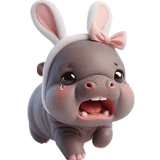 😭 ippopotamo, orecchie da coniglio, cartone animato, carino, piangere telegram sticker