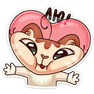 ❤️ A gato, sticker, kawaii, lindo, animal, corazón, dibujo animado telegram sticker