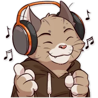 🎶 chat, écouteurs, musique, animal, autocollant, dessin animé, mignon telegram sticker