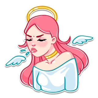 😛 Engel, rosa Haare, Cartoon, Sticker, Mädchen, Halo telegram sticker