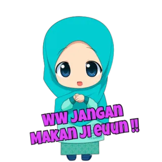 😆 WW JANGAN MAKAN Ji'euun!! Islam, Hijab, Indonésien, Mignon, Dessin animé telegram sticker