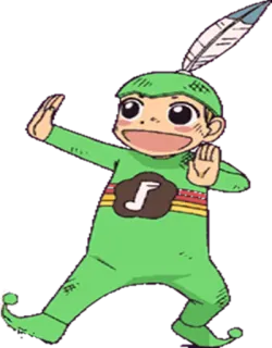 🙃 Dibujos animados, Anime, Niño, Pluma, Verde, Disfraz, Personaje whatsapp sticker