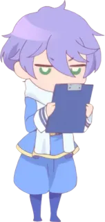 📋 Anime, Kreskówka, Słodkie, Fioletowe włosy, Podkładka, Chibi, Niebieski, Strój telegram sticker