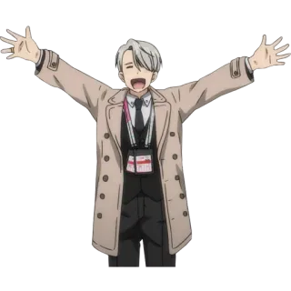 😃 Victor Nikiforov Yuri!!! on Ice Аниме, Фигурное катание, Виктор, Радостный, Персонаж whatsapp sticker