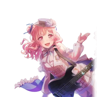 🥮 anime meisje, roze haar, muziek, basgitaar, cartoon telegram sticker