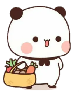 🐻 Panda, Cartone animato, Carino, Cesto, Verdure, Animale, Illustrazione, Kawaii telegram sticker