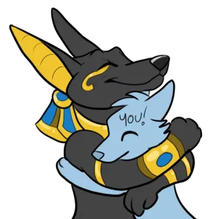 🤗 You! กอด, น่ารัก, การ์ตูน, ความรัก, เป็นมิตร, อนูบิส, เฟอร์รี่ telegram sticker