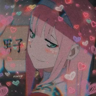 ❤️ Zero Two Darling in the Franxx 男の子 Аниме, Манга, Zero Two, Darling in the Franxx, Сердечки, Каваи, Розовые волосы telegram sticker