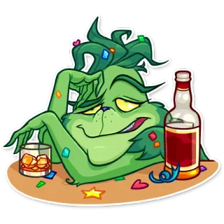 🥴 The Grinch Grinch, Navidad, Alcohol, Fiesta, Dibujos animados whatsapp sticker