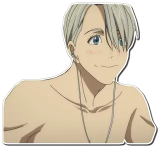 😆 Victor Nikiforov Yuri!!! on Ice anime, dibujos animados, personaje, sonriendo, lindo, auriculares, Víctor, Yuri on Ice telegram sticker