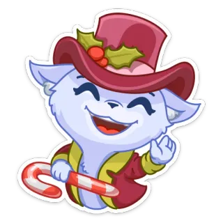 👋 kot, boże narodzenie, nowy rok, zima, czapka, laska cukrowa, słodki, świąteczny telegram sticker