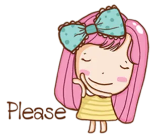 😊 Please Cartoon, Mädchen, Anfrage, Bittend, Süß, Rosa Haare, Schleife telegram sticker