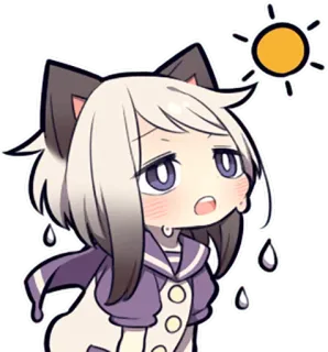 🌞 Anime, Manga, Sticker, Triste, Fille chat, Kawaii, Chibi, Sueur whatsapp sticker