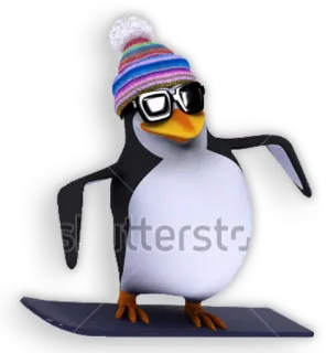 ⛷ penguin, winter, snowboard, animal, cartoon telegram sticker