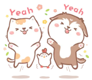😆 Yeah Yeah gatto, cane, pollo, animale, cartone animato, carino telegram sticker