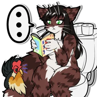 🎶 cat, animal, reading, toilet, chicken, anthropomorphic, cartoon, humor telegram sticker