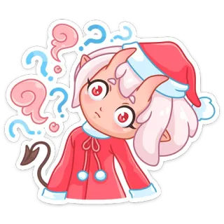 ❓ คริสต์มาส, การ์ตูน, ปีศาจ, คำถาม, สับสน, น่ารัก, สีชมพู, หมวกซานต้า telegram sticker