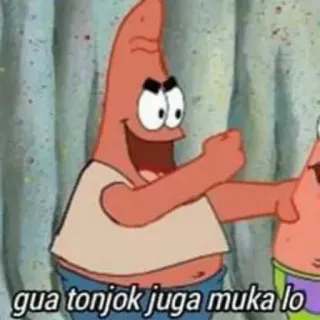 🏃 Patrick Star Spongebob Squarepants gua tonjok juga muka lo patrick star, bob esponja, dibujos animados, meme, gracioso, indonesio whatsapp sticker