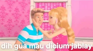 😆 dih gua mau dicium jablay barbie, ken, ciuman, kartun, animasi telegram sticker