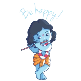😊 Krishna Be happy! 印度, 宗教, 快乐, 长笛, 神 telegram sticker
