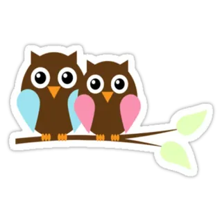 ❤ hibou, oiseaux, mignon, dessin animé, branche, animal, autocollant, hiboux telegram sticker
