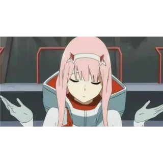 🤷‍♂️ Zero Two Darling in the Franxx Anime, Gadis, Rambut pink, Gestur, Mengangkat bahu, Zero Two telegram sticker