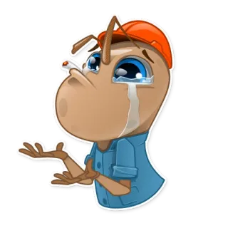 😭 mrówka, smutny, płacz, kreskówka, robotnik, papieros, kask telegram sticker