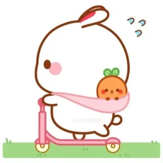 🌟 bunny, rabbit, scooter, cute, kawaii, carrot, pink, animal whatsapp sticker