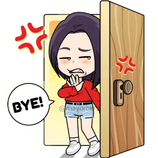 👋 BYE! cartoon, character, leaving, angry, door telegram sticker