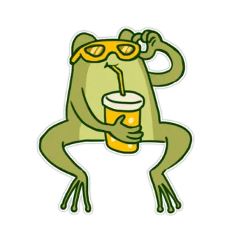 😎 frog, sunglasses, drink, cartoon, animal, summer, cool telegram sticker
