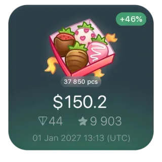 🎁 +46%
37 850 pcs
$150.2
449 903
01 Jan 2027 13:13 (UTC) 草莓, 巧克力, 甜点, 糖果, 食物, 盒子, 价格, 未来 telegram sticker