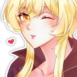 😘 аниме, мультфильм, блондинка, сердце, подмигивание telegram sticker