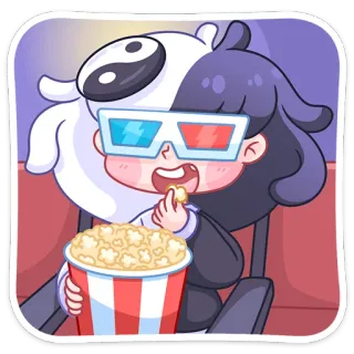🍿 cartone animato, popcorn, film, cinema, intrattenimento, occhiali 3D, mangiare, carino telegram sticker