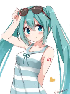 🤓 Hatsune Miku 애니메이션, 보컬로이드, 미쿠, 하츠네 미쿠, 귀여운, 애니메이션 여자, 여름, 선글라스 whatsapp sticker