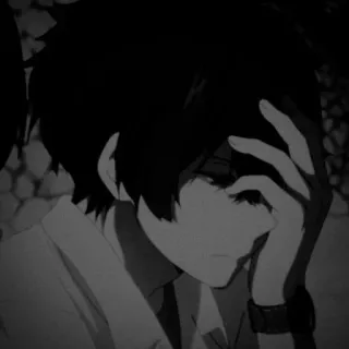 🎵 Anime, Verdrietig, Jongen, Zwart-wit, Emotioneel, Melancholie telegram sticker
