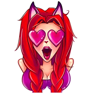 😍 Cartoon, Anime, Herzaugen, Katzenohren, Mädchen, rote Haare telegram sticker
