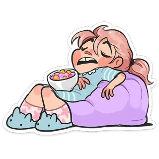 😴 Cartoon, Mädchen, Krank, Schüssel, Müde, Erschöpft, Pyjama, Faul telegram sticker